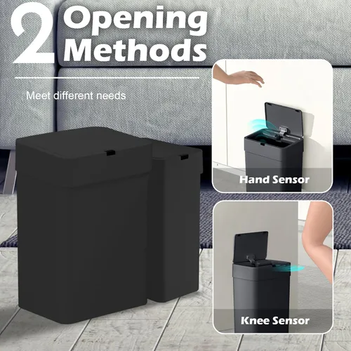 Miniatura 3 de ELPHECO Basurero de baño con tapa, paquete de 2 botes de basura automáticos, 2.5 galones + 4 galones con sensor de movimiento inteligente, Negro