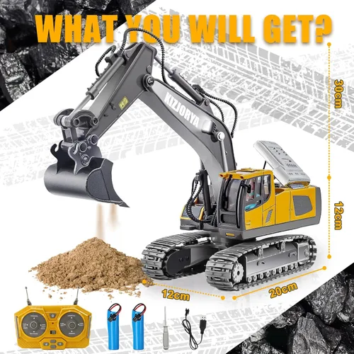 Miniatura 6 de KIZJORYA Excavadora de Control Remoto, Juguetes para Niños de 6-12 Años, Vehículos de Construcción Camión RC Recargable de 11 Canales con Sonido