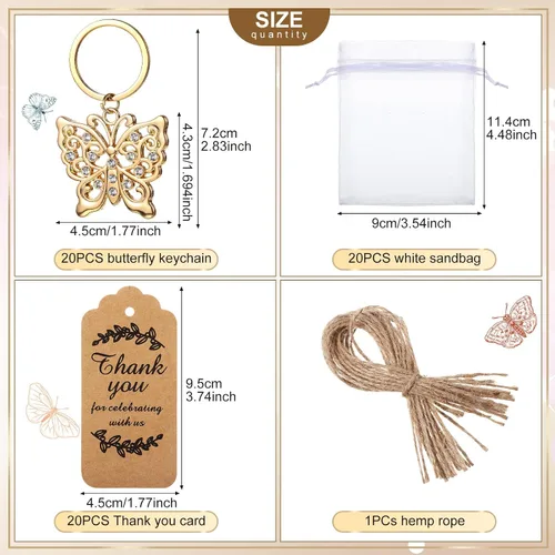 Miniatura 2 de Ecation 20 Juego de Llaveros de Mariposa para Fiesta, Juego a Granel, Anillo de Metal para Animales, Accesorios de Encanto, Recuerdo, Regalo Kraft