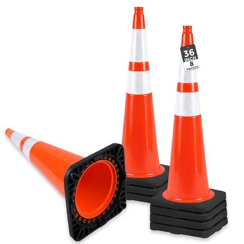 Miniatura 11 de (5 Conos) BESEA 18" Pulgadas Conos de PVC Naranja Conos de Seguridad de Tráfico Base Negra Construcción Carretera Cono de Estacionamiento con Collar