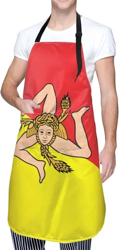 Miniatura 9 de Delantales de bandera de Sicilia para hombres y mujeres con bolsillos, delantal ajustable resistente al agua y al aceite para cocinar, cocina
