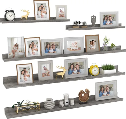 Miniatura 15 de Giftgarden Juego de 5 estantes flotantes de 24 pulgadas montados en la pared, estantes de pared de madera negra para baño, dormitorio, cocina, sala