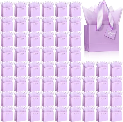 Miniatura 15 de Qilery 50 bolsas de regalo de papel de boda a granel con papel de seda, pequeñas bolsas de regalo con asa y etiquetas para cumpleaños, bodas