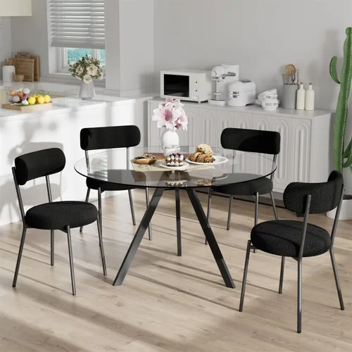 Miniatura 13 de Juego de mesa de comedor circular de vidrio de 39 pulgadas para 4, mesa de comedor redonda pequeña y 4 sillas tapizadas, moderno juego de mesa