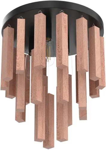 Miniatura 4 de Lámparas de techo semiempotradas de 3 luces, lámpara de madera bohemia, lámpara de techo de roble y negro con E26 para cocina, sala de estar