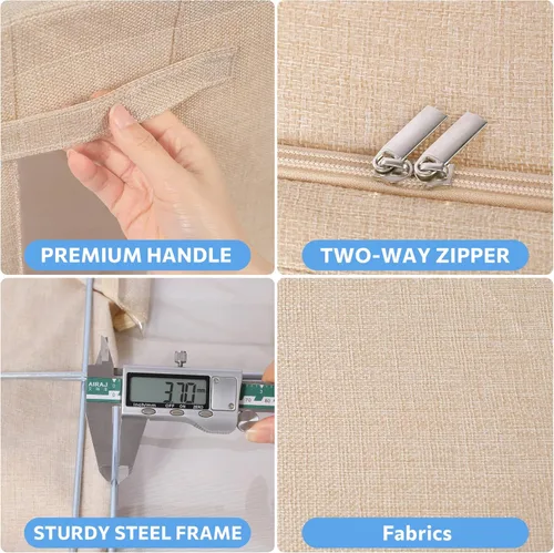 Miniatura 4 de CYhom Paquete de 3 contenedores plegables de almacenamiento - Caja de almacenamiento con marco de tela de lino apilable para ropa con ventana