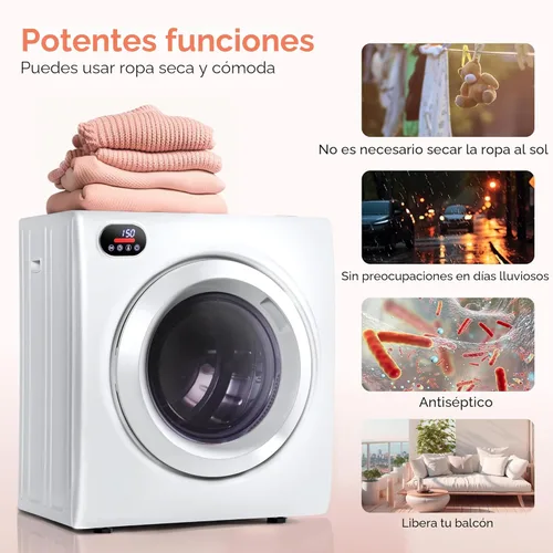 Miniatura 5 de EUHOMY Secadora portátil con manguera de escape, cuatro funciones de secado, seca hasta 9 libras de ropa, mini secadora de 1400 W con revestimiento