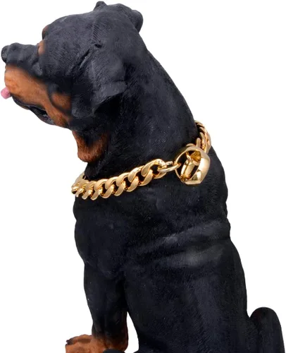 Miniatura 4 de Collar de perro con cadena de oro de 18 quilates, cadena de perro de eslabones cubanos de 0.59 pulgadas, collar de acero inoxidable de metal