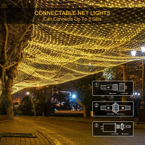 Miniatura 5 de JMEXSUSS - Luces de red para exteriores impermeables, de 12 x 5 pies, con enchufe y 8 modos con control remoto, 360 luces LED para decoración