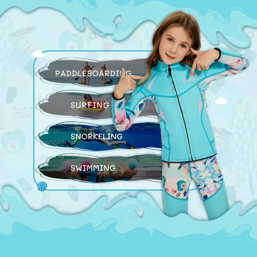 Miniatura 4 de GoldFin Chaquetas de neopreno para niños, 0.079 pulgadas (0.079 in) para niñas y niños, de neopreno, manga larga, para mantener el calor para Azul
