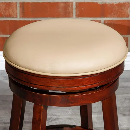 Miniatura 7 de DTY Indoor Living Creede - Taburetes de altura de mostrador de 26 pulgadas, giratorios sin espalda, acabado cereza con asiento de cuero de hueso