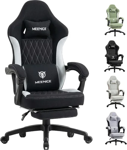 Miniatura 9 de Silla de juegos de tela con resorte de bolsillo, silla ergonómica de respaldo alto para videojuegos con reposapiés, soporte lumbar de masaje, silla