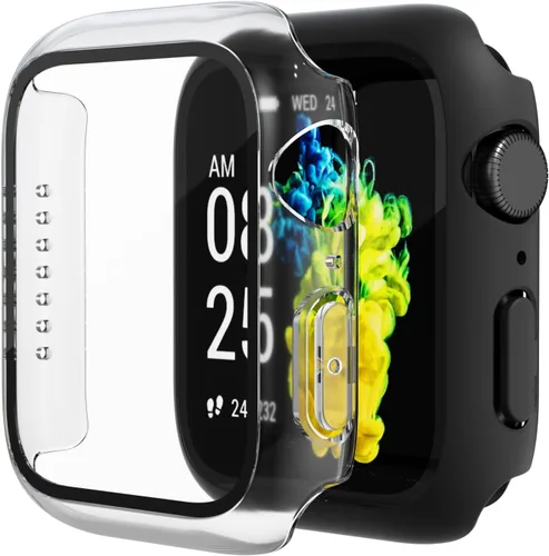 Paquete de 2 fundas de vidrio templado compatibles con Apple Watch, protector de pantalla de policarbonato duro, protección general ligera contra