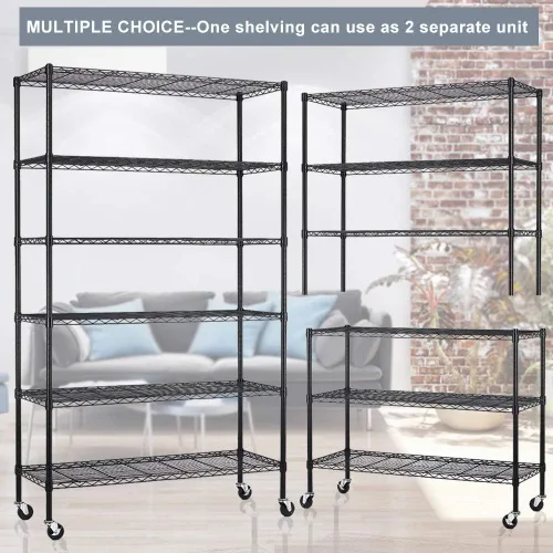 Miniatura 4 de HGS Estantería de alambre de 6 niveles con ruedas, estante de metal resistente, estante de garaje, estante de alambre de acero ajustable, estante