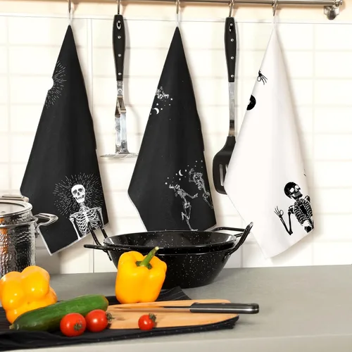 Miniatura 2 de Bencailor - 6 toallas de cocina góticas espeluznantes con tarot, toallas de mano, luna, sol, bruja, té, para fiestas de terror, regalos de baño
