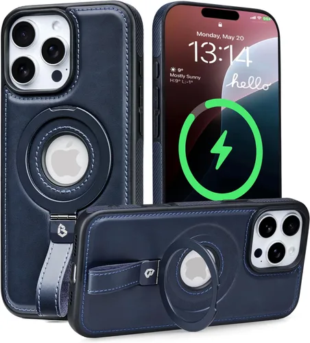 Miniatura 11 de Butaiga - Funda para iPhone 12 Pro Max con correa de cuero, soporte de anillo, color negro Finger Loop, Relieve Smartphone Pinky Strain