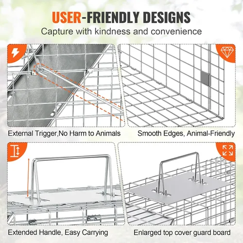 Miniatura 3 de VEVOR Trampa de jaula para animales vivos, 31 x 10 x 12 pulgadas, trampa para gatos humanitarios de hierro galvanizado, trampa plegable