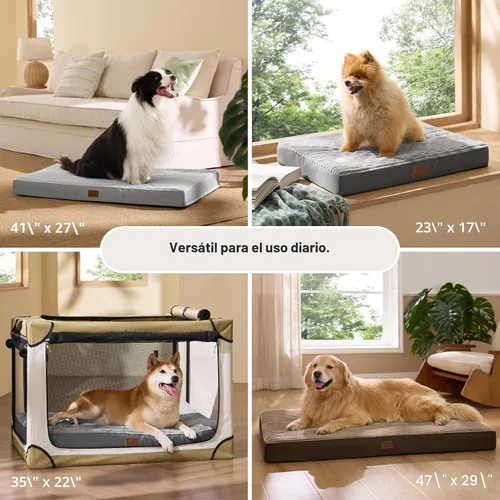 Miniatura 7 de Bedsure ComfyFleece - Camas ortopédicas para perros de gran tamaño para jaula con funda extraíble para máquina, no impermeable, alfombrilla de Gris