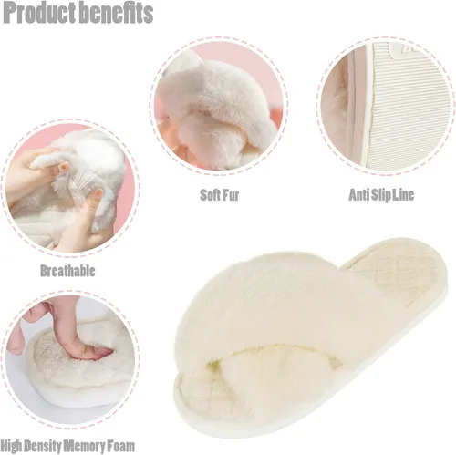 Miniatura 5 de SAOROPEB Pantuflas mullidas de banda cruzada para mujer, con punta abierta, espuma viscoelástica, transpirables, suaves, mullidas, acogedoras