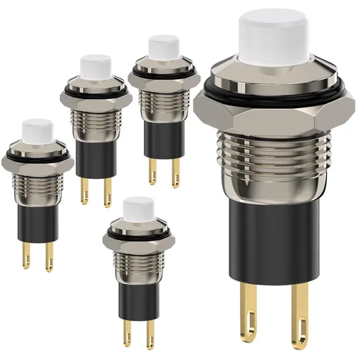 Miniatura 12 de Interruptor de botón, Interruptores mini autobloqueables de cierre 10mm redondos DC24V 0.5A Negro con tapa 5 piezas con cable de 20cm
