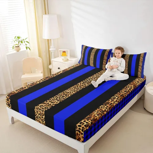Miniatura 3 de Manfei Leopard Print Fitted Sheet Twin Size,Blue Brown Black Stripes Bedding Set 2pcs,Wild Animal Cheetah Skin Bed Sheets with 1 Pillowcase,Kids