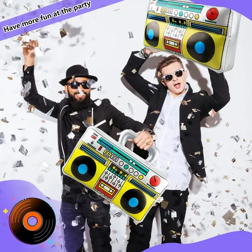 Miniatura 3 de 8 unidades de 16.5 pulgadas Boombox inflable grande inflable Boom Box novedad radio Boombox inflable para 80s 90s Radio Hip Hop suministros de fiesta