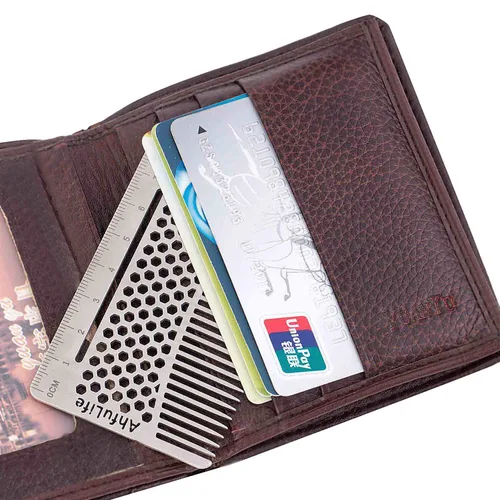 Miniatura 4 de AhfuLife Peine de metal para cabello y barba de acero inoxidable, peine antiestático de doble acción para barba, peines de tamaño de tarjeta
