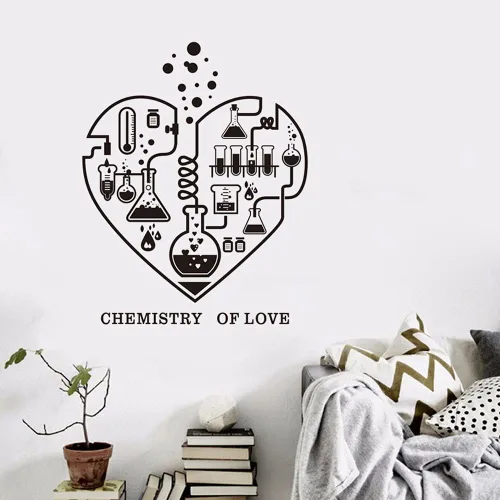 Calcomanía de pared de química para aula o laboratorio, calcomanía de molécula de corazón de ciencia con diseño de "Química del amor", arte de