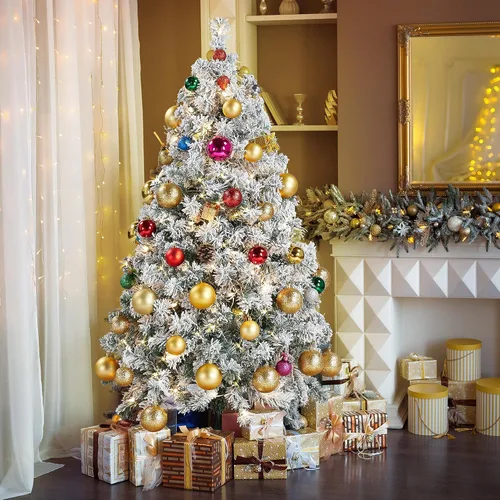 Miniatura 2 de Yaheetech Árbol de Navidad artificial preiluminado de 4.5 pies con luces incandescentes de color blanco cálido, árbol de Navidad con 340 puntas