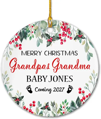 Miniatura 22 de Agregar foto Adorno de cerámica de la primera Navidad del bebé 2025, imagen personalizada del primer árbol de adorno de Navidad del bebé, adorno