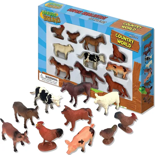 Nature Bound Juguetes - Country World Farm Animales, juego en caja con diez figuras pintadas a mano (juego de 10 piezas), a partir de 3 años, surtido