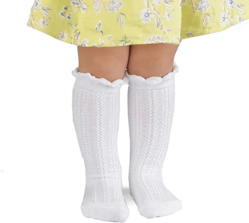 Miniatura 2 de Epeius - Calcetines altos de algodón para bebés y niñas, de uniforme, calcetas con vuelos (Paquete de 3 o 5)