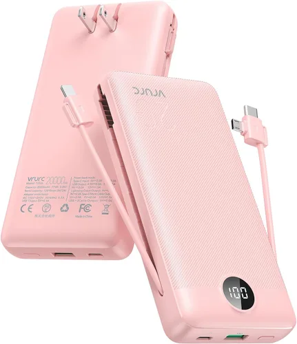 Miniatura 14 de Cargador portátil de 20000 mAh, cargador de batería VRURC de carga rápida de 22.5 W con cables, cargador portátil USB C de 20 K con enchufe de Gris