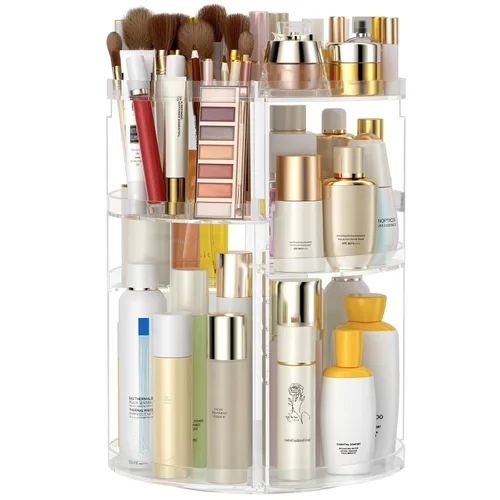 Awenia Organizador de maquillaje giratorio de 360 grados, almacenamiento de maquillaje ajustable, 7 capas de gran capacidad, unidad de