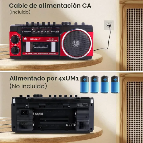 Miniatura 3 de Reproductor de casete portátil con radio AM/FM/SW y BT, Boombox para el hogar y viajes, grabación desde radio, reproducción a través de SD/USB