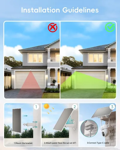 Miniatura 8 de ZUMIMALL Cámaras de seguridad solares de grabación 24/7 inalámbricas para exteriores, panel solar de 9 W, cámaras AOV 2K para seguridad del hogar