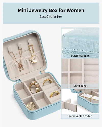 Miniatura 64 de Vlando Regalos de boda – Organizador de viaje de joyería pequeña de piel sintética, estuche de viaje para anillo, mini joyero para aretes, collar