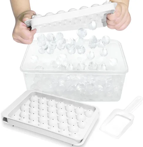 WIBIMEN Bandeja para cubitos de hielo con tapa y contenedor, bandejas de hielo redondas para congelador con tapa, bandejas para cubitos de hielo