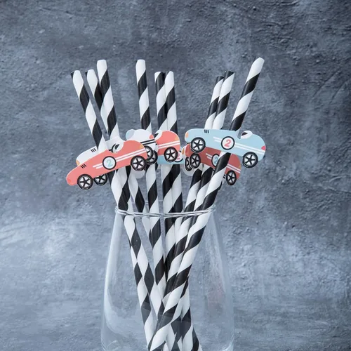 Miniatura 3 de Pajitas de coche de carreras vintage, pajitas rápidas de una fiesta, dos suministros de fiesta rápidos, recuerdos de fiesta de coches de carreras