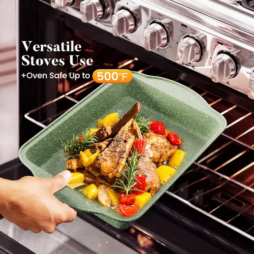 Miniatura 5 de Kitchen Academy Juego de utensilios de cocina de inducción de 17 piezas con plancha, ollas y sartenes de granito verde antiadherentes, juego