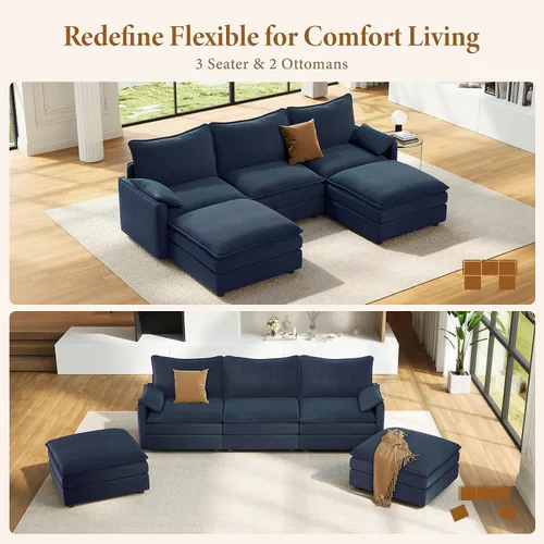 Miniatura 7 de Vesgantti Sofá modular en forma de U de 108 pulgadas, cómodo sofá modular Cloud con 2 otomanas de asiento profundo de chenilla, sofás modulares
