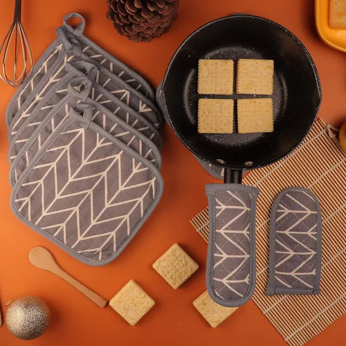 Miniatura 6 de Juego de 6 agarraderas resistentes al calor, juego de 6 soportes para ollas de cocina con 2 soportes para mango caliente, salvamanteles para cocinar