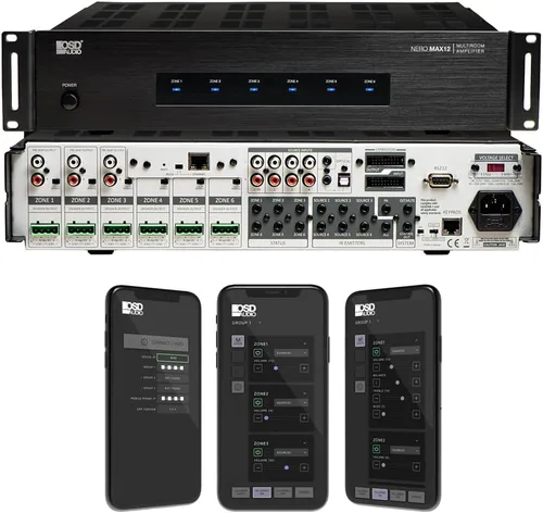 OSD Audio Nero Max12: Amplificador de 6 zonas y 6 fuentes, potencia de 80W, control de audio multisala, integración de aplicaciones para iOS y 12