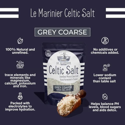 Miniatura 4 de Le Marinier Sal marina céltica orgánica gris gruesa, 1.1 lb - 18 oz. Sal marina francesa 100% natural y sin refinar rica en minerales orgánica. Sal