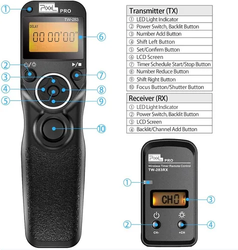 Miniatura 2 de Liberación de obturador remoto compatible con Panasonic, PIXEL TW-283 L1 con control remoto inalámbrico, cable de liberación de obturador compatible