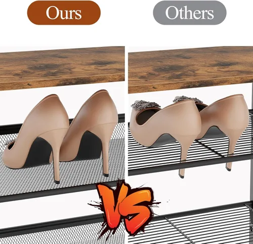 Miniatura 7 de Garden 4 you Zapatero estrecho de 3 niveles para armario, zapatero pequeño con mesa de madera marrón, estante de zapatos de metal ajustable