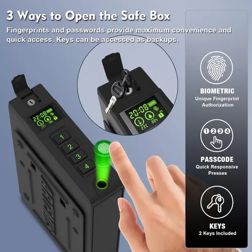 Miniatura 3 de Caja fuerte biométrica deslizante para pistolas para hogar, mesita de noche, guardarropa, junto a la cama, camión, caja fuerte Artemis con puerta