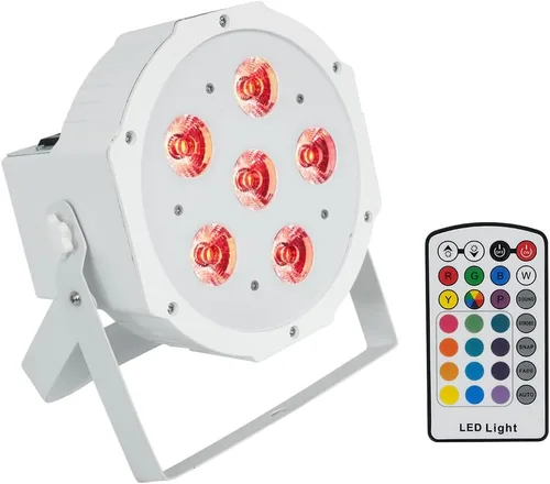 Rockville Batería PAR 6RF blanco RGBWA+UV inalámbrico DMX LED luz de lavado, 6 LED (6W cada uno), batería recargable y reemplazable, control remoto