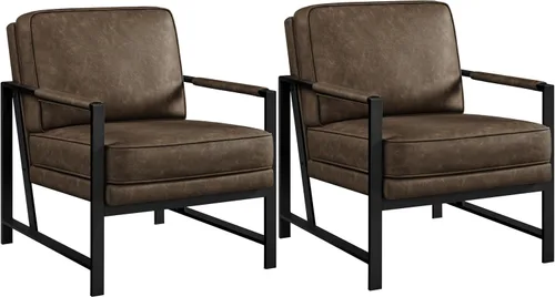 Yaheetech Sillones de piel sintética, silla retro de ocio con acolchado y cojín extrasuave, respaldo inclinado de 105 grados, moderno sillón de