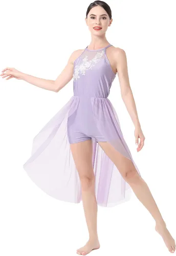 Miniatura 5 de Vestido de baile lírico para mujer, diseño de flor halter, disfraz de baile contemporáneo, vestido de ballet para adultos
